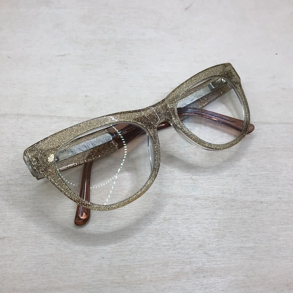 L.A.M.B Lamb Glasses Frames ONLY LA067 Clear Glitter Gold Cat Eye 51-19-140